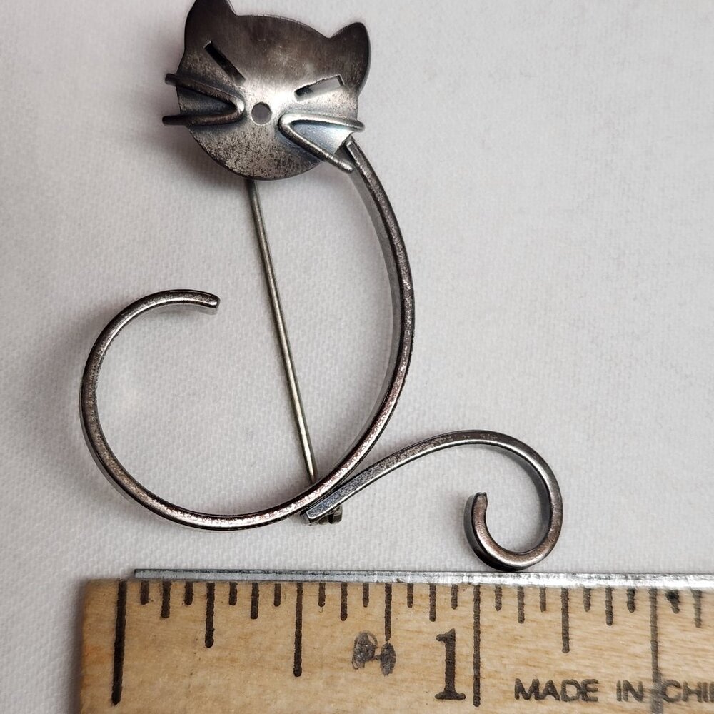 VINTAGE Sterling BEAU Cat Pin Brooch Signed - Picture 16 of 16
